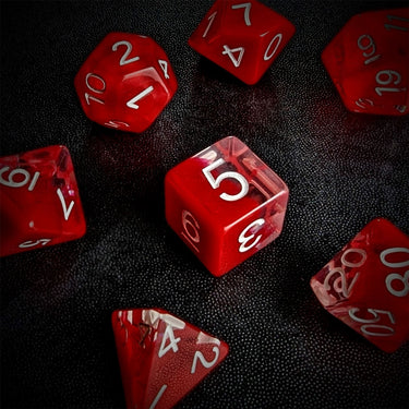 Red Swirl in Clear Resin - 7pcs RPG Full Dice Set